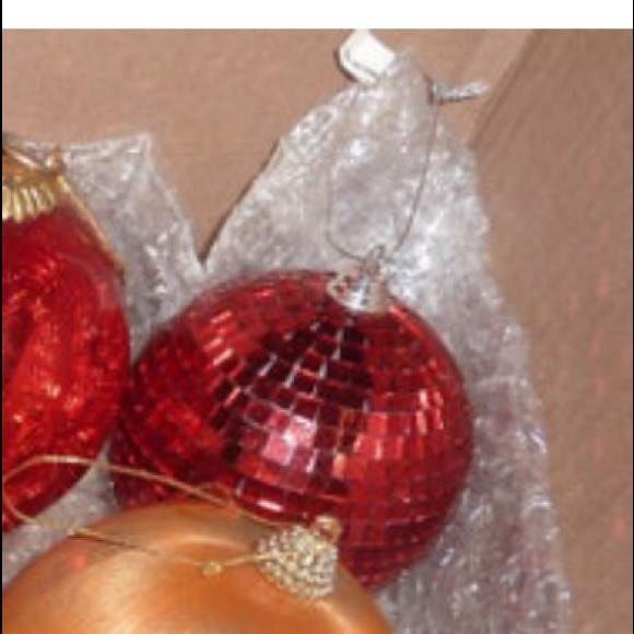 3” RED mosaic tile mirror ball ornament, shiny reflective tiles - Picture 2 of 2